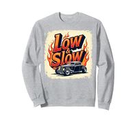 Flammes de Voiture Vintage Low & Slow Hot Rod Cruising Sweatshirt, Unisexe pour Adultes, Gris Chiné, S