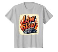 Flammes de Voiture Vintage Low & Slow Hot Rod Cruising T-Shirt, Enfant, Argent, 4 Ans