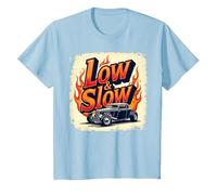Flammes de Voiture Vintage Low & Slow Hot Rod Cruising T-Shirt, Enfant, Bleu Céleste, 12 Ans