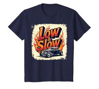 Flammes de Voiture Vintage Low & Slow Hot Rod Cruising T-Shirt, Enfant, Bleu Marine, 6 Ans