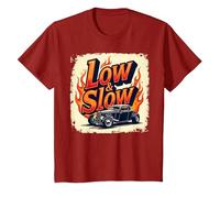 Flammes de Voiture Vintage Low & Slow Hot Rod Cruising T-Shirt, Enfant, Canneberge, 4 Ans