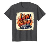 Flammes de Voiture Vintage Low & Slow Hot Rod Cruising T-Shirt, Enfant, Chiné Foncé, 8 Ans