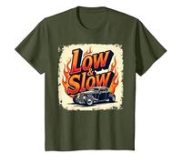 Flammes de Voiture Vintage Low & Slow Hot Rod Cruising T-Shirt, Enfant, Olive, 4 Ans