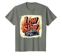 Flammes de Voiture Vintage Low & Slow Hot Rod Cruising T-Shirt, Enfant, Vert Kaki chiné, 10 Ans