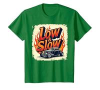 Flammes de Voiture Vintage Low & Slow Hot Rod Cruising T-Shirt, Enfant, Vert Kelly, 4 Ans