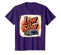 Flammes de Voiture Vintage Low & Slow Hot Rod Cruising T-Shirt, Enfant, Violet, 8 Ans