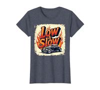 Flammes de Voiture Vintage Low & Slow Hot Rod Cruising T-Shirt, Femme, Bleu Chiné, XXL