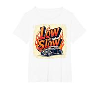 Flammes de Voiture Vintage Low & Slow Hot Rod Cruising T-Shirt, Femme Grandes Tailles, Blanc, 3X