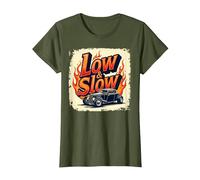 Flammes de Voiture Vintage Low & Slow Hot Rod Cruising T-Shirt, Femme, Olive, L