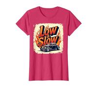Flammes de Voiture Vintage Low & Slow Hot Rod Cruising T-Shirt, Femme, Rouge Chiné, S