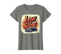 Flammes de Voiture Vintage Low & Slow Hot Rod Cruising T-Shirt, Femme, Vert Kaki chiné, XS