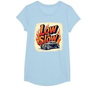 Flammes de Voiture Vintage Low & Slow Hot Rod Cruising T-Shirt, Fille, Bleu Céleste, S