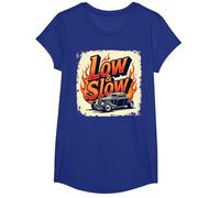 Flammes de Voiture Vintage Low & Slow Hot Rod Cruising T-Shirt, Fille, Bleu Royal, M
