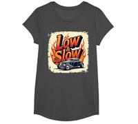 Flammes de Voiture Vintage Low & Slow Hot Rod Cruising T-Shirt, Fille, Chiné Foncé, L