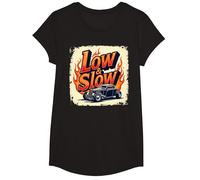Flammes de Voiture Vintage Low & Slow Hot Rod Cruising T-Shirt, Fille, Noir, M