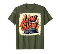 Flammes de Voiture Vintage Low & Slow Hot Rod Cruising T-Shirt, Homme, Olive, M