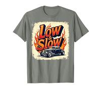 Flammes de Voiture Vintage Low & Slow Hot Rod Cruising T-Shirt, Homme, Vert Kaki chiné, L