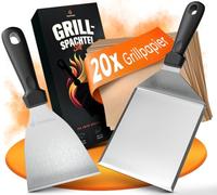 flammtal [L'original] - Lot de 20 spatules pour barbecue Smash Burger avec papier hamburger - Set de spatules pour barbecue en acier inoxydable - Spatule pour plancha de qualité supérieure - Spatule