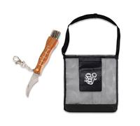 Flanacom Couteau Champignon Pliable avec Brosse - Kit Cueillette Acier Inoxydable avec Panier et Règle