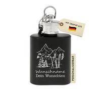 Flanacom Mini flasque avec gravure en acier inoxydable 30 ml / 1oz Ski Conducteur Alcool Cadeaux pour hommes Flasque personnalisée avec gravure au choix Noir (1, motif 1)