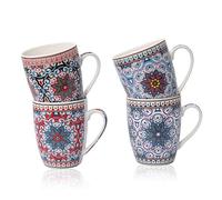 Flanacom Tasses Café Céramique Orientales 4 Pièces Boho 300ml Motifs Ethniques Lave-Vaisselle Cadeau