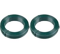 Flandria Fil de Fer plastifié Vert Ø2,4mm rouleau 50m Fil métal enduit PVC pour ligature jardin, fil tension clôture, bricolage (Lot de 2)