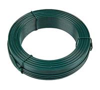 Flandria Fil de Fer plastifié Vert Ø2,4mm rouleau 50m Fil métal enduit PVC pour ligature jardin, fil tension clôture, bricolage