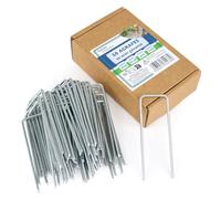 Flandria Lot de 100 Piquets de Fixation en Acier Galvanisé H 100 mm L 35 mm- Agrafes Ø3mm en Forme de U pour Toiles de paillage, Grillage, tuyaux, Sardines Tente, Gazon synthétique