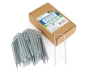 Flandria Lot de 100 Piquets de Fixation en Acier Galvanisé H 100 mm L 35 mm- Agrafes Ø3mm en Forme de U pour Toiles de paillage, Grillage, tuyaux, Sardines Tente, Gazon synthétique