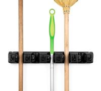 Flandria Ratelier Porte-Outils Mural - 5 Supports Automatiques et 6 Crochets - Fixations Incluses - Pour Balais, Raclettes et Outils de Jardin - Noir