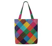 Flanelle à carreaux colorée，Sacs d'épicerie réutilisables, sacs fourre-tout de grande capacité, sac à bandoulière en toile