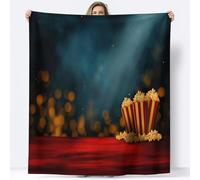 Flanelle Couverture 180 x 220 cm Affiche Rétro Écran De Cinéma Pop-Corn Couverture Polaire, Bleu Foncé Jeté de Canapé Chaud et Doux en Peluche Couvertures de Lit pour Canapé Chaise and Camping
