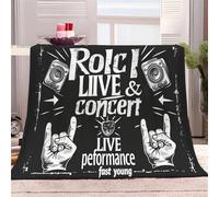 Flanelle Couverture 180x200cm ThèMe du Concert de Rock Couverture Polaire Jeté de Canapé Chaud et Doux en Peluche, Noir Et Blanc Couverture de Lit pour Canapé, Chaise and Camping, Couverture Enfants