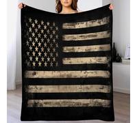 Flanelle Couverture Bannière Rétro 200 × 220 cm Couverture Polaires, Rayures Militaires Jeté de Canapé Chaud et Doux en Peluche Noir Couvertures de Lit pour Canapé Camping