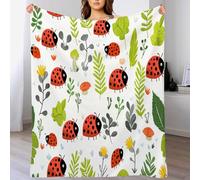 Flanelle Couverture Coccinelle Mignonne 180 × 200 cm Couverture Polaires, Feuilles Simples Jeté de Canapé Chaud et Doux en Peluche Blanc Couvertures de Lit pour Canapé Camping