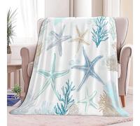 Flanelle Couverture Étoile De Mer Dessinée À La Main Récif De Corail 180 x 200 cm Couverture Polaires, Jeté de Canapé Chaud et Doux en Peluche Blanc Couvertures de Lit pour Canapé Chaise Camping