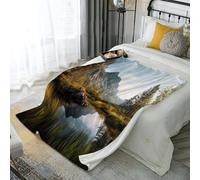 Flanelle Couverture Europe du Nord Montagnes 180 × 200 cm Couverture Polaires, Nature Lac Jeté de Canapé Chaud et Doux en Peluche Vert Couvertures de Lit pour Canapé Camping