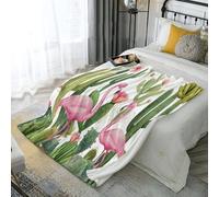 Flanelle Couverture Flamant Rose Cactus 130 × 150 cm Couverture Polaires, Abstrait Plantes Animaux Jeté de Canapé Chaud et Doux en Peluche Vert Couvertures de Lit pour Canapé Camping