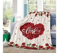Flanelle Couverture Jour De l'amour Romantique Amour Rose Coeurs Forme Fleurs Moelleuses Plaids Couverture Épaisse Plaids pour Chambre Lit Pièces 50"x40"