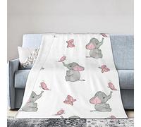 Flanelle Couverture Mignon Éléphant Rose, Couverture Plaid Légère Couverture Confortable Couverture en Flanelle pour Pièces Chambre Lit 125X150cm