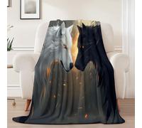 Flanelle Couverture Polaire 200 x 220 cm, Douce et Confortable Légère Couverture avec Dessin Animé Bataille Loup Motif - Gris Impression Décoration pour Enfants Garçons et Filles