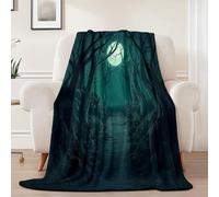 Flanelle Couverture Polaire 200 x 220 cm, Douce et Confortable Légère Couverture avec Fantastique Mystère Forêt Motif - Vert Foncé Impression Décoration pour Enfants Garçons et Filles