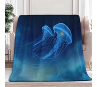 Flanelle Couverture Style Fantastique Méduse Lumineuse 220 x 240 cm Couverture Polaires, Jeté de Canapé Chaud et Doux en Peluche Bleu Couvertures de Lit pour Canapé Chaise Camping