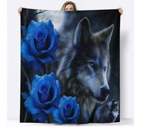 Flanelle Couverture Style Fantastique Pleine Lune Loup Rose Bleue 150 x 200 cm Couverture Polaires, Jeté de Canapé Chaud et Doux en Peluche Noir Couvertures de Lit pour Canapé Chaise Camping