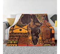 Flanelle Plaid 200x200 cm Carte de L'afrique Couverture Polaire Motifs Africains, Couverture lit 2 Personnes, Plaid Doux et Chaud pour Jeté de Canapé et Lit A-4888