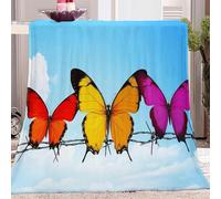 Flanelle Plaid 200x200 cm Papillon Orange Couverture Polaire Bleu, Couverture lit 2 Personnes, Plaid Doux et Chaud pour Jeté de Canapé et Lit A-6568