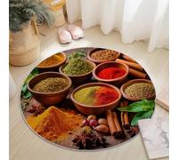 Flanelle Tapis Rond à Poils Courts Doux 160 cm, Brun Antidérapant Lavable Tapis Rond pour Le Bureau L'intérieur sous Table à Manger - Photographie Réaliste Épices Bol Thème