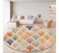 Flanelle Tapis Rond Bohème Peint Feuilles en éventail Texture Thème, Diamètre 180 cm pour Balcon Jardin Salon et Salle à Manger, Coloré Tapis Rond Antidérapant à Poils Courts Décoration de la Maison
