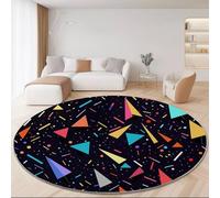Flanelle Tapis Rond Géométrique Triangles Confettis Lignes Thème, Diamètre 100 cm pour Balcon Jardin Salon et Salle à Manger, Coloré Tapis Rond Antidérapant à Poils Courts Décoration de la Maison