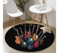 Flanelle Tapis Rond Photographie Instrument De Musique Guitare Thème, Diamètre 60 cm pour Balcon Jardin Salon et Salle à Manger, Noir Tapis Rond Antidérapant à Poils Courts Décoration de la Maison